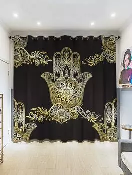2Panels полузатемняющие шторы Бохо-стиль Шторы Фатима Ручная роспись Спальня Гостиная Кухня Крючок Люверс Верхние шторы 2x50W100H(CM)&Grommet Top