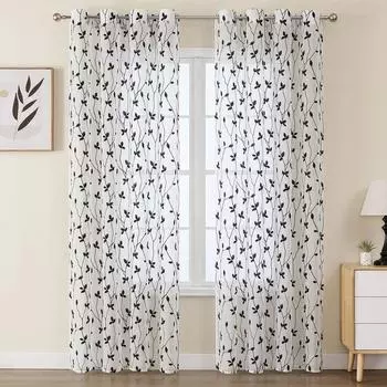 2Panels Вышитые Тюль Шторы Для Гостиной Спальни Белые Элегантные Романтические Прозрачные Украшения Для Окна 132X46&Grommet Top белый