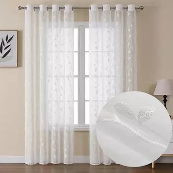 2Panels Вышитые Тюль Шторы Для Гостиной Спальни Белые Элегантные Романтические Прозрачные Украшения Для Окна 132X46&Grommet Top белый