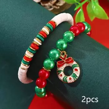 2PC/3PC/5PC Рождественский подарок на вечеринку Декор Мягкий керамический браслет Набор с буквами ручной работы Бусины, сложенные