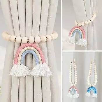 2pc Bead Garlands Curtain Tiebacks Boho Style Rainbow Tassels Curtain Rope Holdback For Home Office Living Room Decoration
