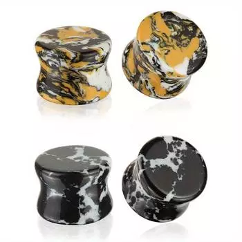 2 шт., синтетические бирюзовые украшения для расширения ушей с черно-белым узором, расширение ушной раковины с желтым и белым узором 6mm