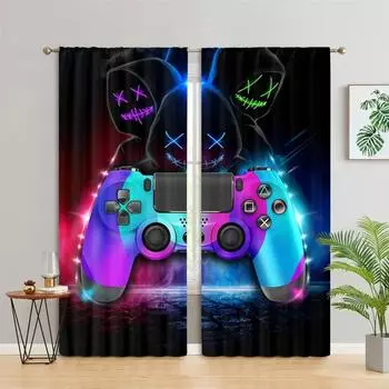 2PC Cool Curtain Gamepad Gamer Game Controller Console Curtains, подходит для кухни, кафе, гостиных, балконов, садов W50xH130(CM)x2pcs&HOOK