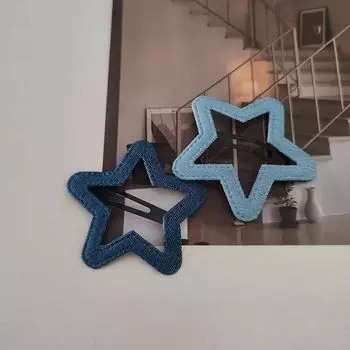 2pc Fashion Denim Velvet Red Heart Star BB Hairpin Hair Side Clips for Women Girls Hair Accessories