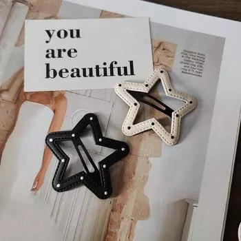 2pc Fashion Europe and America PU Star Hairpin Hair Side Clips for Women Girls Hair Accessories Headwear Ornament