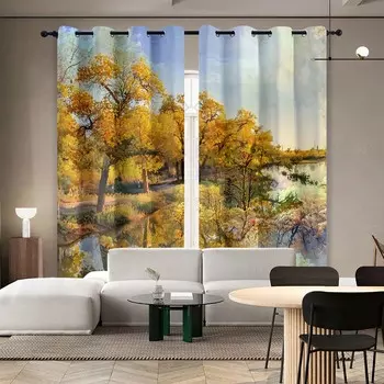 2-х компонентные перфорированные шторы с высокой степенью затемнения, двухсторонние матовые римские шторы, принты с изображением осеннего леса, спальни, балконы, гостиная 150x166cm&Grommet Top