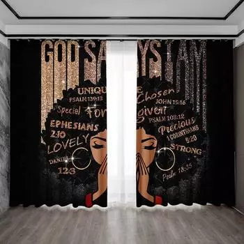 2PC Home Decoration Curtains, Character Background With Pole Pocket Curtains, Kitchen, Coffee Shop, Living Room, Balcony, Garden 75x166cm&Without mount