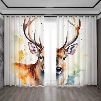 2 шт. Шторы для украшения дома с изображением животных и карманными шторами для кухни, кофейни, гостиной, балкона, сада 75x166cm&Without mount