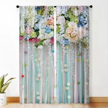 2PC Home Decoration Curtains With Dreamy Floral Background And Rod Pocket Curtains, Suitable For Kitchens, Cafes, Living Rooms 75x166cm&Without mount