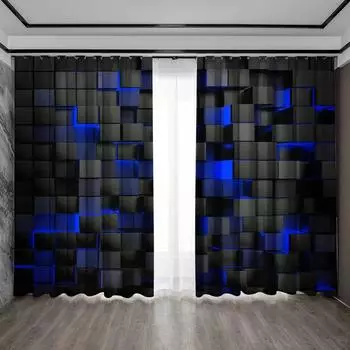 2PC Home Decoration Curtains With Mysterious Translucent Grid And Rod Pocket Curtains, Kitchen, Coffee Shop, Living Room 75x166cm&Without mount