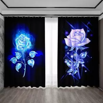 2PC Home Decoration Curtains With Romantic Couple Elements And Rod Pocket Curtains, Suitable For Kitchens, Cafes, Living Rooms 75x166cm&Without mount