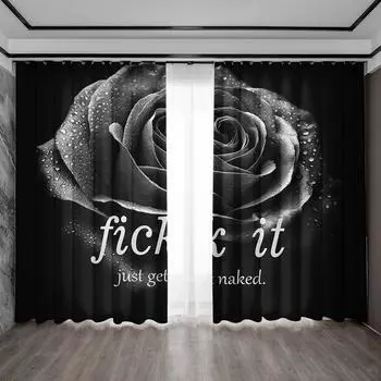 2PC Home Decoration Curtains With Romantic Rose Background And Rod Pocket Curtains, Suitable For Kitchens, Cafes, Living Rooms 75x166cm&Without mount