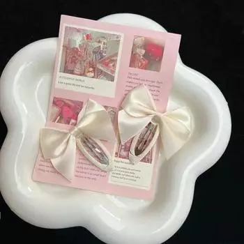 2PC New Lovely Princess Black White Satin Bow Girls Hairpins Children Headwear Hairgrip Hair Clips Barrettes Hair Accessories