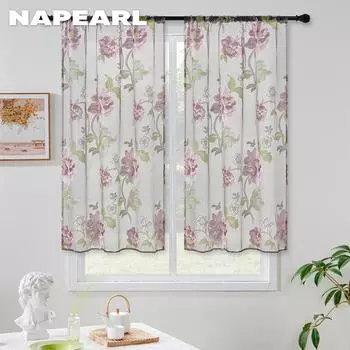 2PC NNAPEARL модная и универсальная короткая газовая занавеска с фиолетовым цветочным принтом для кухни, спальни и гостиной, домашний декор W100cm x L200cm фиолетовый