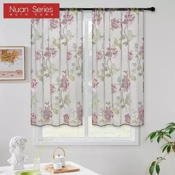 2PC Nuan Series Модная и универсальная короткая газовая занавеска с фиолетовым цветочным принтом для кухни, спальни и гостиной, домашний декор W100cm x L200cm фиолетовый