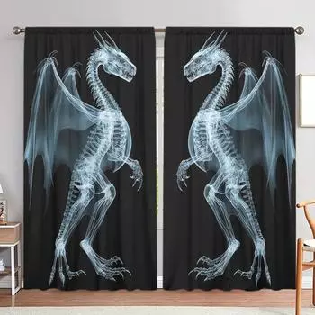 2pc Perspective Keel Skeleton Printed Curtains - Set of 2 Panels for Children s Home Decor in Living Room, Bedroom 52.5cmX116cm X 2pcs