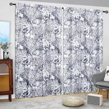 2 шт. Шторы с принтом в виде коралловых гроздей на белом фоне - набор для декора детской комнаты в гостиной, спальне 52.5cmX116cm X 2pcs