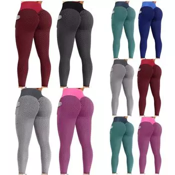 2PC Женские эластичные леггинсы для йоги Фитнес Бег Тренажерный зал Спортивные карманные активные брюки L зелёный