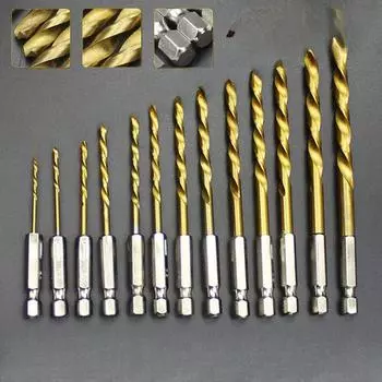 Набор сверл из 2/13 шт., титановое покрытие, быстрорежущая сталь HSS, шестигранный хвостовик, быстрая замена, 1,5/2,0/2,5/3,0/3,2/3,5/4,0/4,5/4,8/5,0/5,5/6,0/6,5 мм 13pcs (1.5mm-6.5mm)