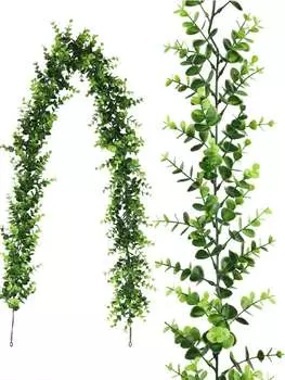 2Pcs 178cm Green Plant Leaves Artificial Eucalyptus Plants Rattan Wedding Home Decor Eucalyptus Grass Rattan Garden Decoration