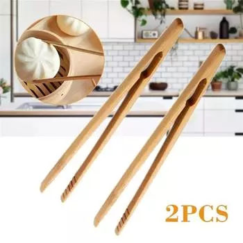 2Pcs 18cm Bamboo Wood Wooden Food Toast Salad Tongs Toaster Bacon Sugar Ice Tea Tong Tea Clips Teaware for Kitchen CHINA