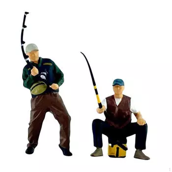 2шт 1:Масштаб 64 Фигурки рыбаков Мужчины Коллекция рыбаков Декор Сцена Художественное произведение Поделки Маленькие