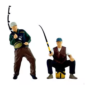 2Pcs 1/64 Scale Male Angler Figures Fisherman Layout Novelty Decor Artwork Display Resin