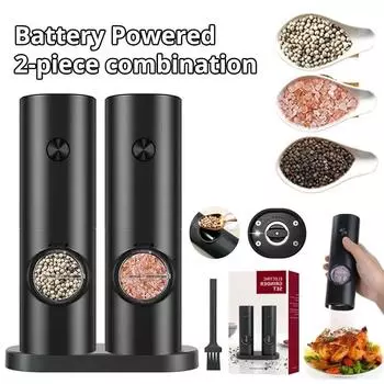 2pcs/1pc Mills Electric Salt Pepper Grinder With Adjustable Coarseness Refillable Mill Battery Powered Kitchen Automatic Gadget