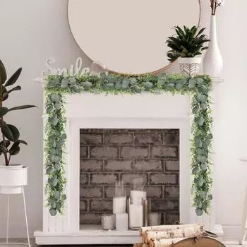 2Pcs 2m Greenery Garland Eucalyptus Garland Green Garland Artificial Faux Silver Dollar Eucalyptus Leaves Vines for Table Home Wedding Party Decor светло-зеленый