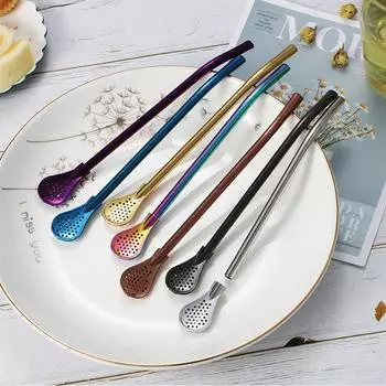 2Pcs 304 Detachable Stainless Steel Tea Drinking Straws Spoon Yerba Mate Tea Filter Reusable Tea Tools Bar Accessories