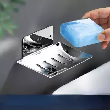 2PCS 304 Soap Box Soap Dish Stainless Steel Non Perforated Black Bathroom Drain Room Soap Dish Wall Mounted Shelf