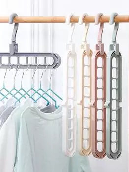 2Pcs/4Pcs 9-in-1 Multifunctional Foldable Reusable Hanger Storage Rack Nine Hole Plastic Hanger For Household Garments 2pcs