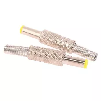 2Pcs 5.5X2.5Mm Dc Power Jack Male Plug Metal Connector Adapter With Yellow Head