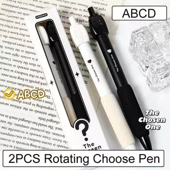 2PCS ABCD Select Rotating Choose Pen Fun Ballpoint Gel Pen Rotating Answer Pen Stationery Toys