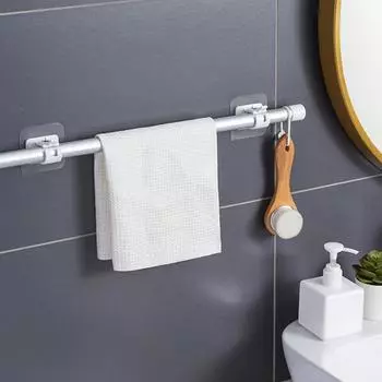 2Pcs Adjustable Curtain Rod Hooks Self-Adhesive Rod Bracket Holder Curtain Fixed Clip Punch-free Hanging Rack Self Adhesive Hook