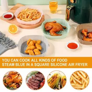2Pcs Air Fryer Silicone Basket Airfryer Oven Baking Tray Pizza Fried Chicken Basket Reusable Airfryer Pan Liner Accessories