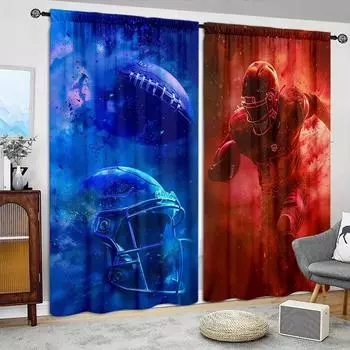 2pcs American Football Printed Curtain for Home Decor - Rod Pocket Window Treatment for Bedroom, Office, Kitchen and Living Room 52.5cmX116cmX2pcs