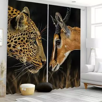 2 шт. Шторы с рисунком антилопы леопарда, декоративные шторы на окна, оконные украшения для спальни, гостиной, кухни, жалюзи, шторы 100W130H(CM)40x51in&rod pocket