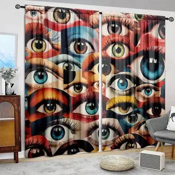 2pcs Art Eye Printed Curtain for Home Decor - Rod Pocket Window Treatment for Bedroom, Office, Kitchen, Living Room, and Study 52.5cmX116cmX2pcs