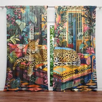 2pcs Art Leopard Printed Curtain for Home Decor - Rod Pocket Window Treatment for Bedroom, Office, Kitchen,Living Room,and Study 52.5cmX116cmX2pcs