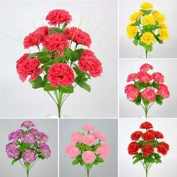 2Pcs Artificial Carnation Realistic 12 Head Fake Silk Flower Wedding Party Indoor белый