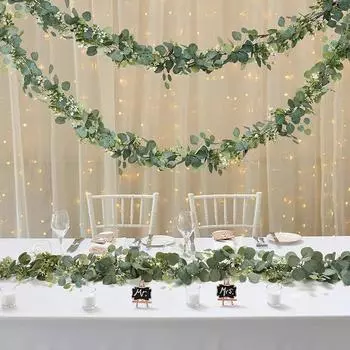 2pcs Artificial Eucalyptus Leaves Greenery Garland Faux Plant Spring White Flowers Berries for Wedding Home Party Decoration