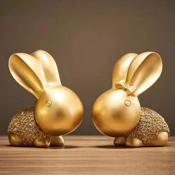 2pcs Artistic Resin Antique Zodiac Rabbit Statue Ornaments Vintage Solid Cute Animal Miniature Figurine Tea Pet Desk Decoration
