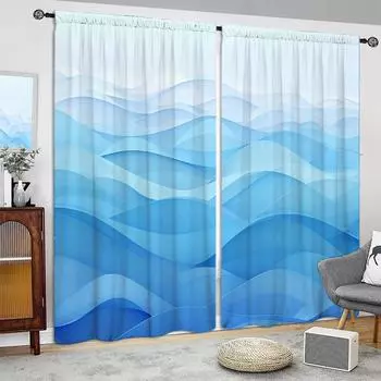 2pcs Artistic Waves Printed Curtain for Home Decor - Rod Pocket Window Treatment for Bedroom, Office, Kitchen and Living Room 52.5cmX116cm X 2pcs