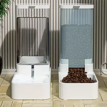 2Pcs Automatic Cat Feeder And Water Dispenser Set,Non-Electric with Reusable Filter,Plastic Material For Cats And Dogs