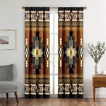 2pcs Aztec Curtains, Boho Gypsy Ethnic Southwestern Geometric Window Treatments for Living Room,Farmhouse Tribal Navajo Native 210x230cm