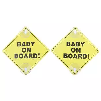 2Pcs Baby On Board SAFETY Car Window Suction Cup Yellow REFLECTIVE Warning Sign жёлтый