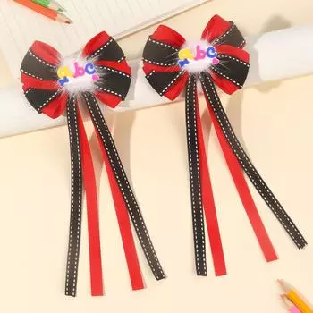 2pcs Back To School Season Hair Bow Clips ,Red & Black Colorblock Bow Hairpins with Two Long Tails , Hair Accessories for Girls