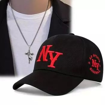 2Pcs Baseball Cap Men Women Duck Tongue Cap Cross Pendant Necklace Set Fashion Leisure Sports Couple Sunscreen Sun Hat белый