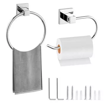 2Pcs Bathroom Towel Holder Saving Space Stainless Steel Wall Mount Towel Rack Easy Installation Round Towel Ring Kitchen Storage